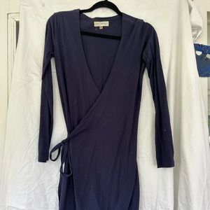 Synergy long sleeve wrap dress w embroidered trees